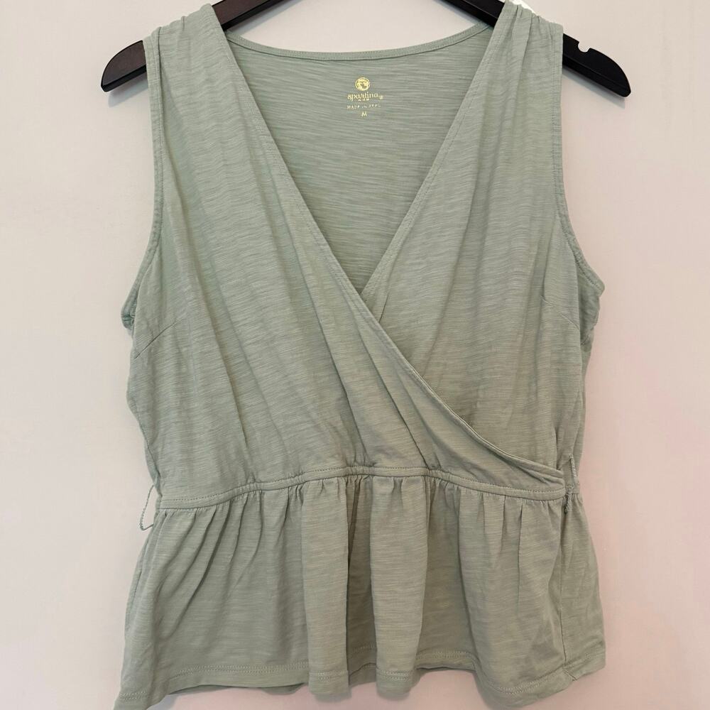 Spartina 449 sleeveless babydoll blouse woman’s size medium sage green belt loop